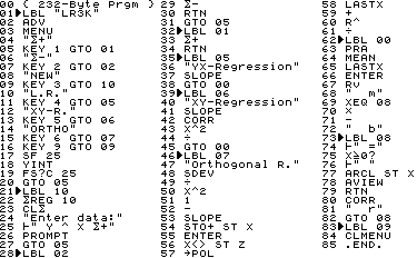 HP-42S Curve Fitting, YXR, XYR, and OR. Image source: ./LR3K.png